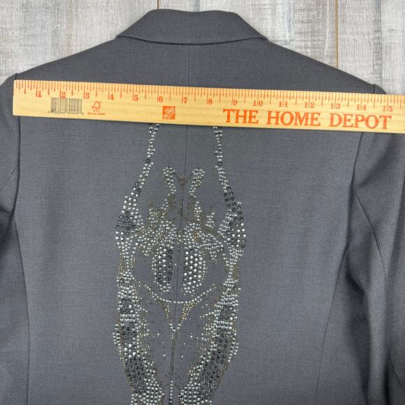 Zadig & Voltaire Veda Bis Deluxe Blazer Medium Gray Bug Rhinestone Jacket Preppy - Picture 11 of 15